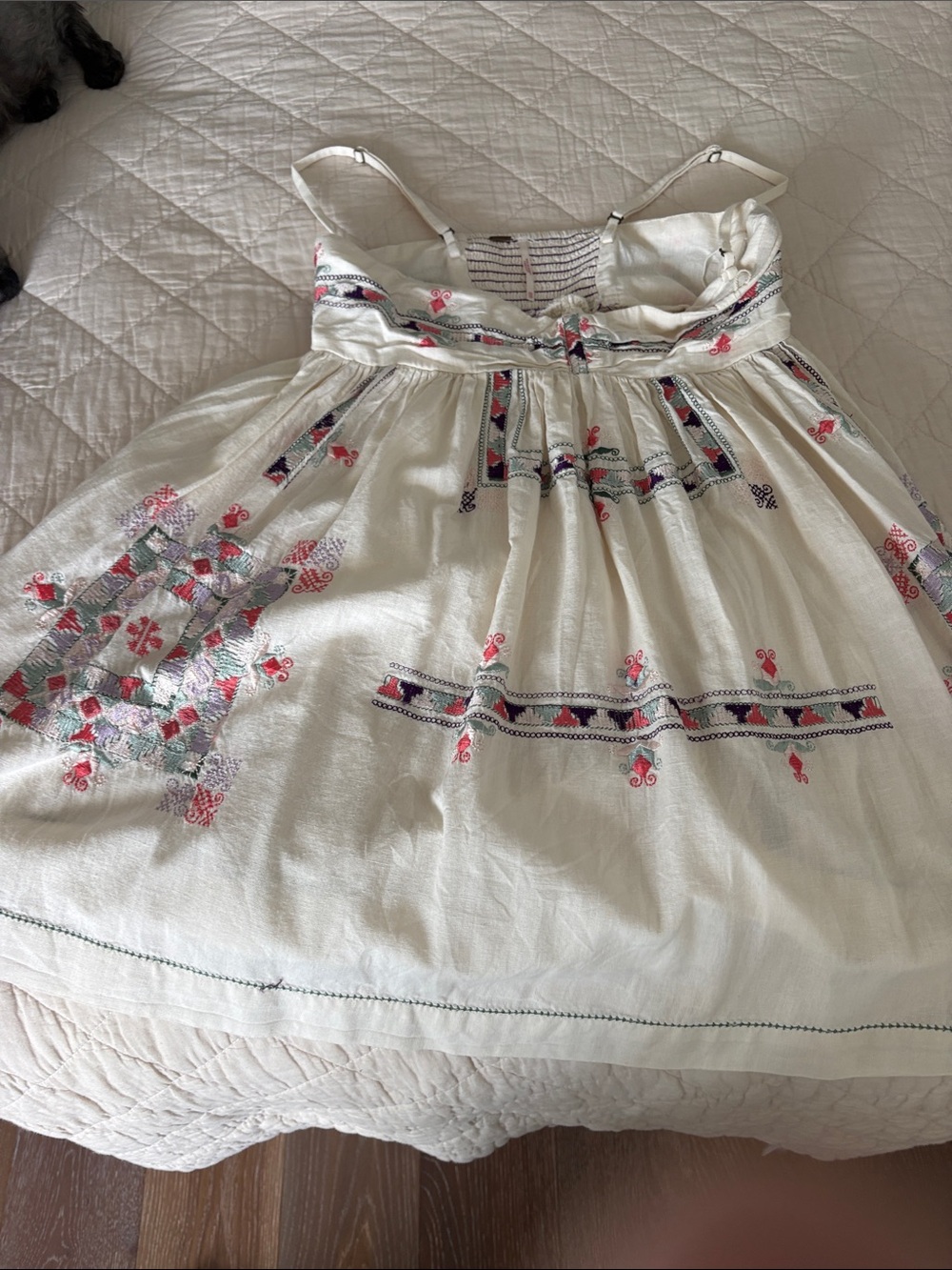 Free People Cream Mini Dress with Pink & Navy Embroidery